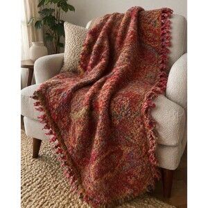 Heavy Felted Wool Throw 50x50 Thick Boho Rustic Fringe India